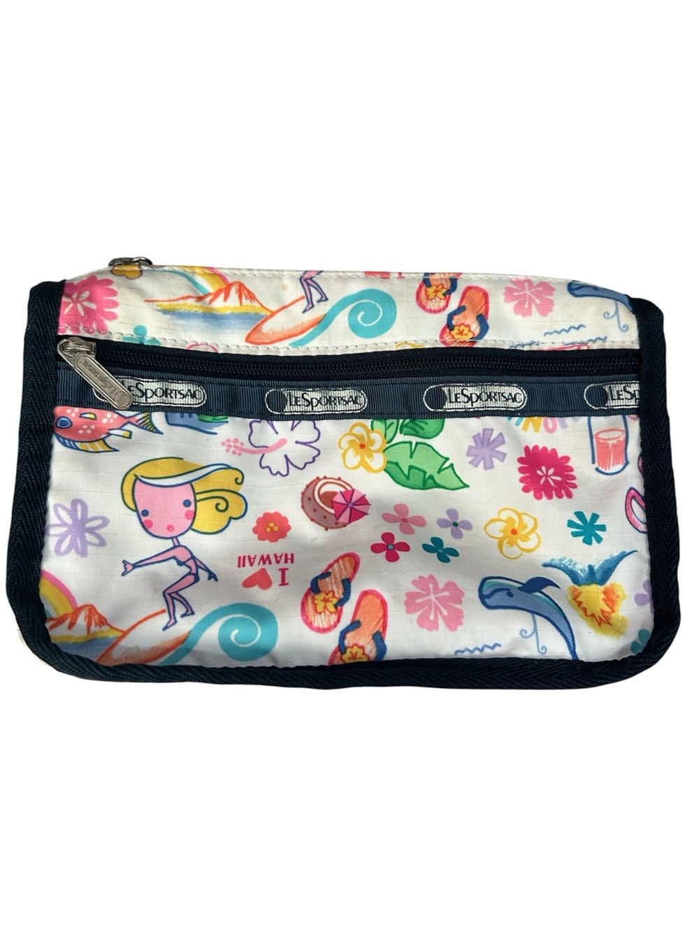 LeSportsac “I ❤️ Hawaii” White Floral Surf Print Pouch